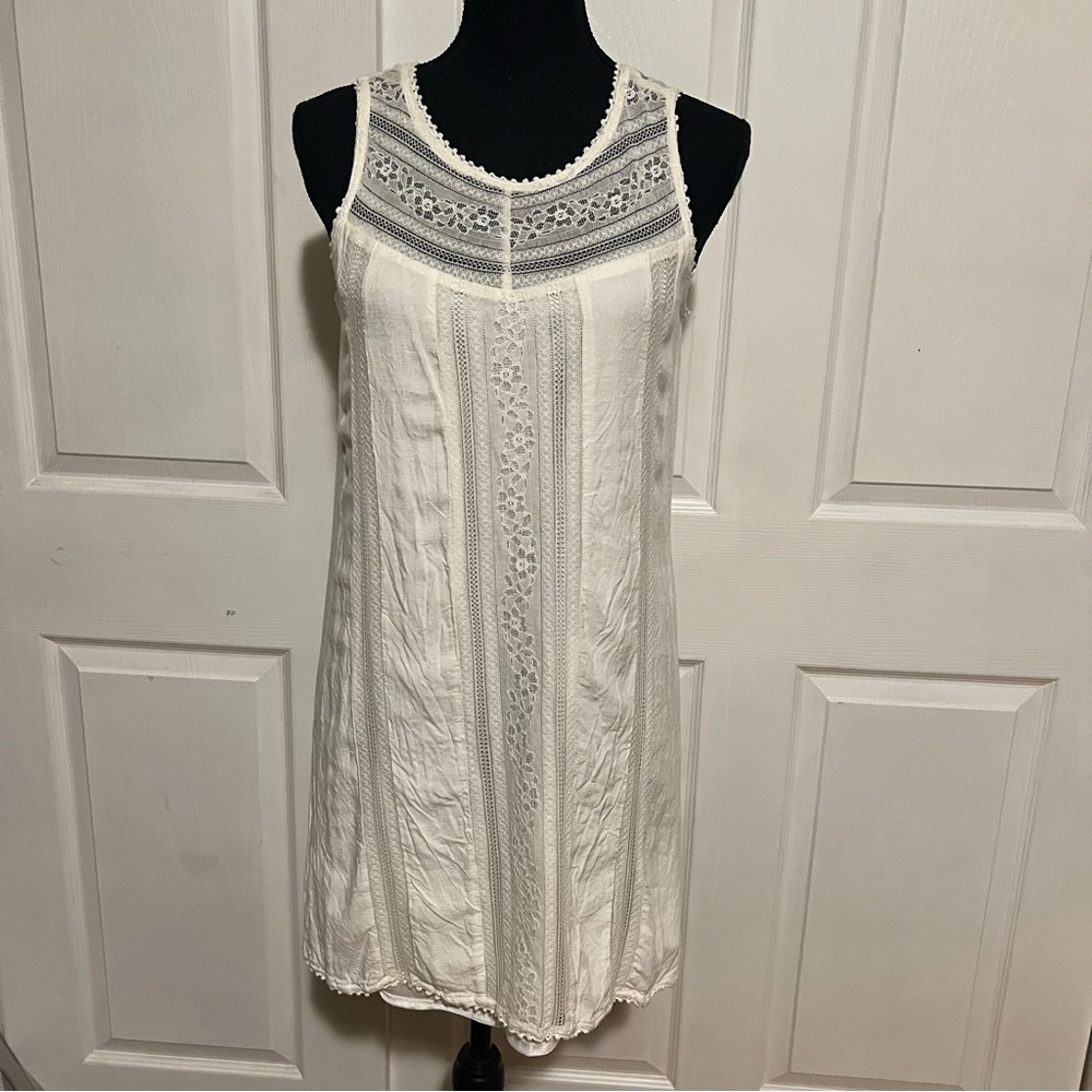 American Rag Womens Cie Lace Dress White Cotton Sleeveless Lined Size small